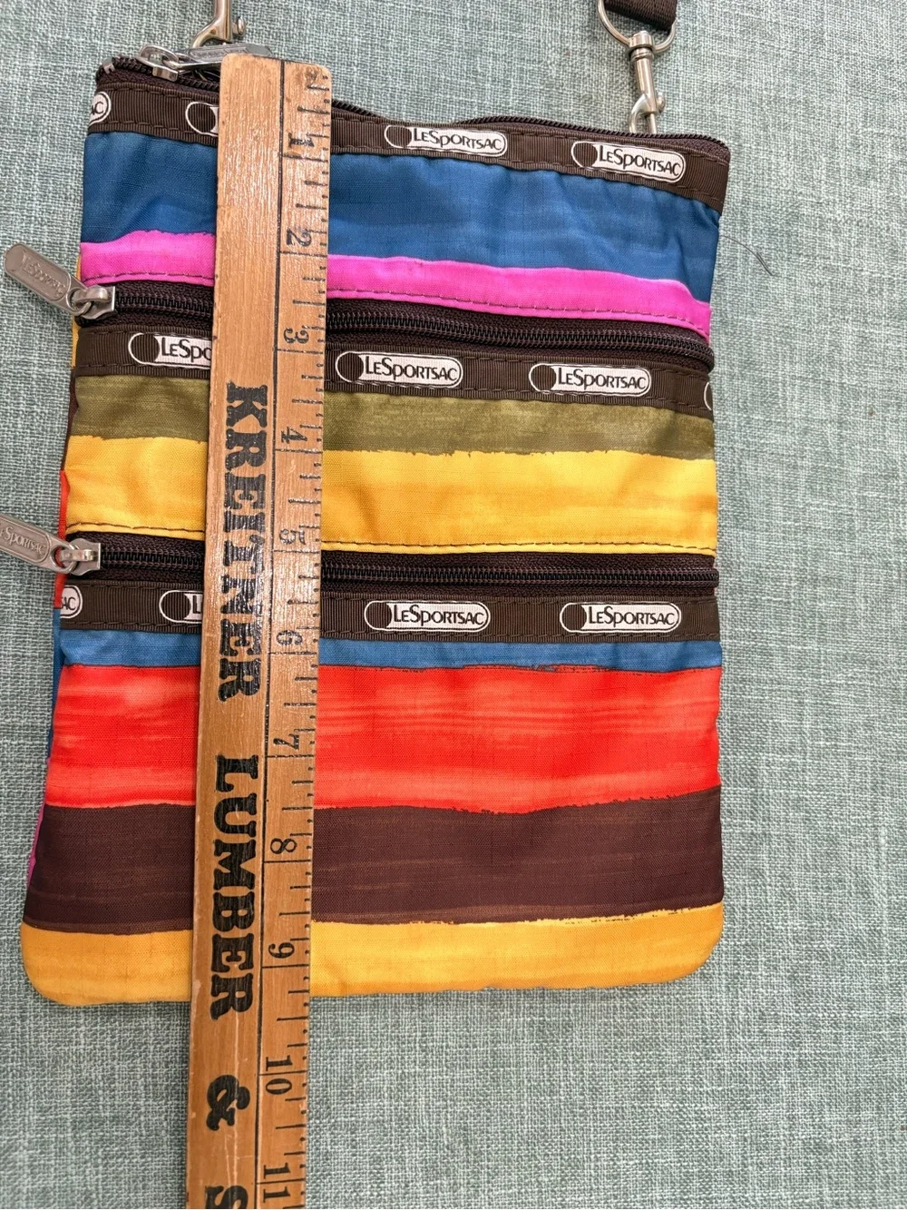 LeSportsac Brown Strap Multicolor Striped Crossbody Bag